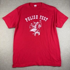 Vintage Polish‎ Fest Shirt XL Red CHED Anvil Single Stitch Folk Tee Made In USA